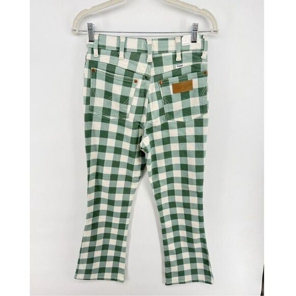 WRANGLER Wrock Gingham Flare Green Checkered Denim Pants Sz 27 - Picture 5 of 5